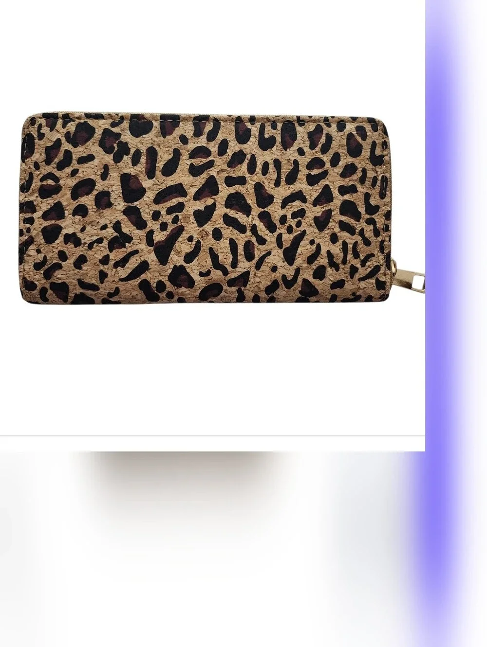 Leopard Print Zip Wallet - Cork Material Beige and Black NWOT